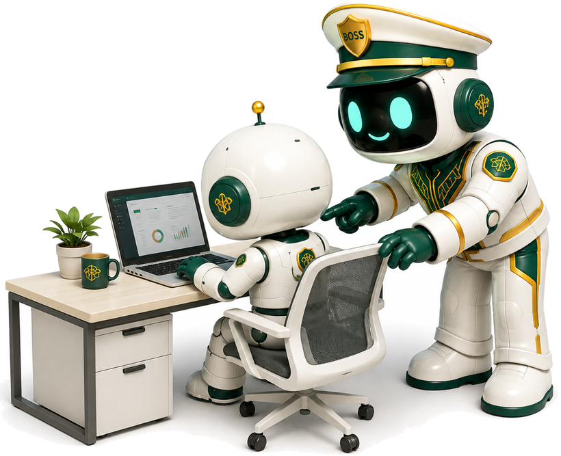 BOSSがAI社員の画面を確認している様子